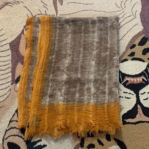 Eileen Fisher Soft Brown and Orange Fringe Scarf